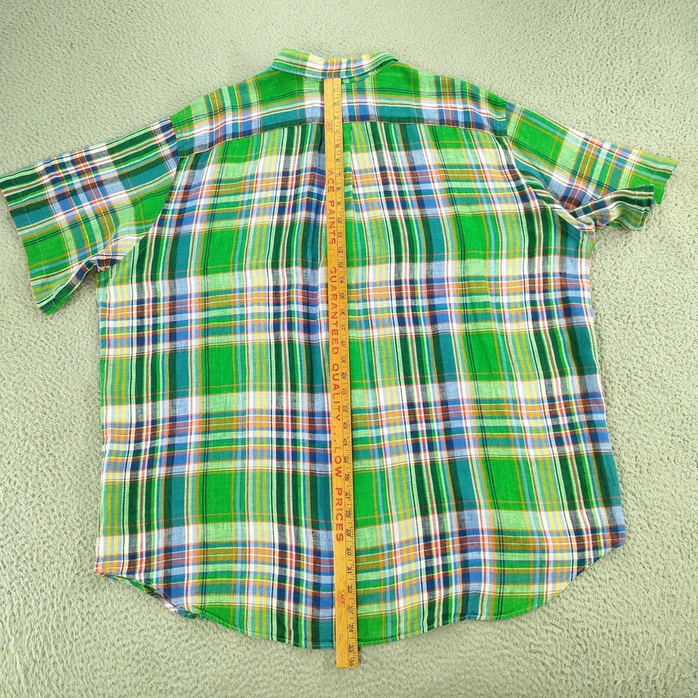 Ralph Lauren Shirt Mens 2XB Big Green Plaid 100% Linen Button Down Short Sl - Picture 15 of 16